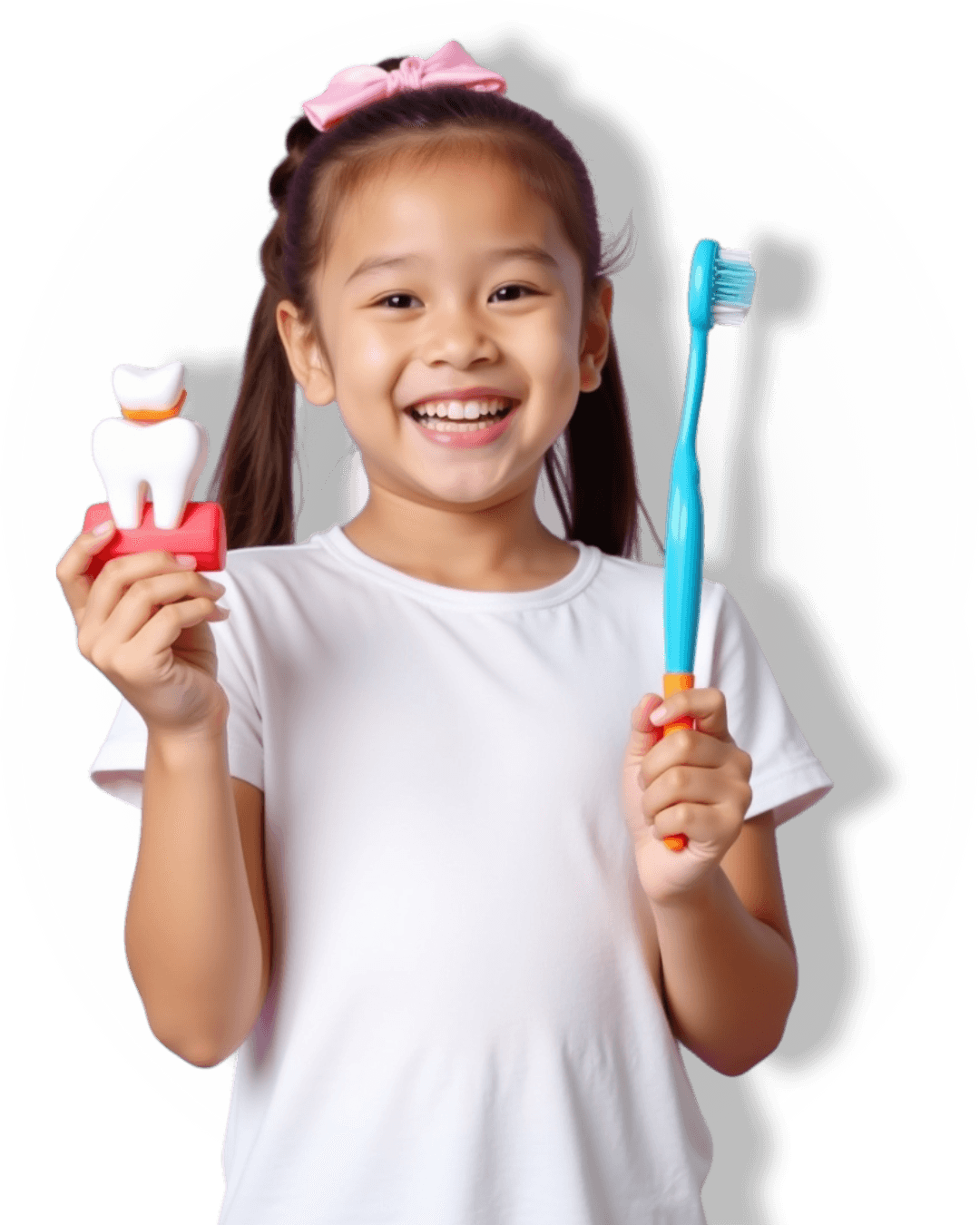 Criança sorrindo segurando escova de dente